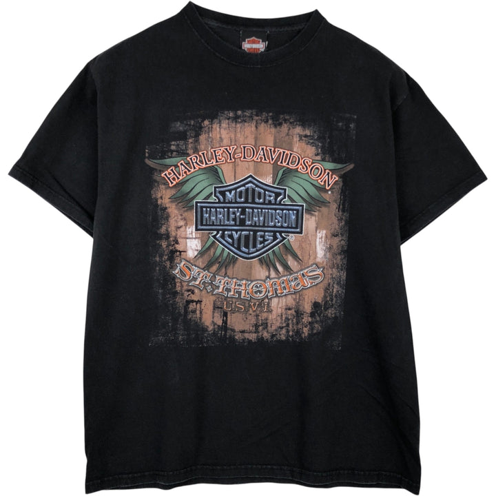 Harley-Davidson Skull Pattern Skull Wing Motorcycle Bike T-shirt Men's L size cotton black type Vintage Second Hand