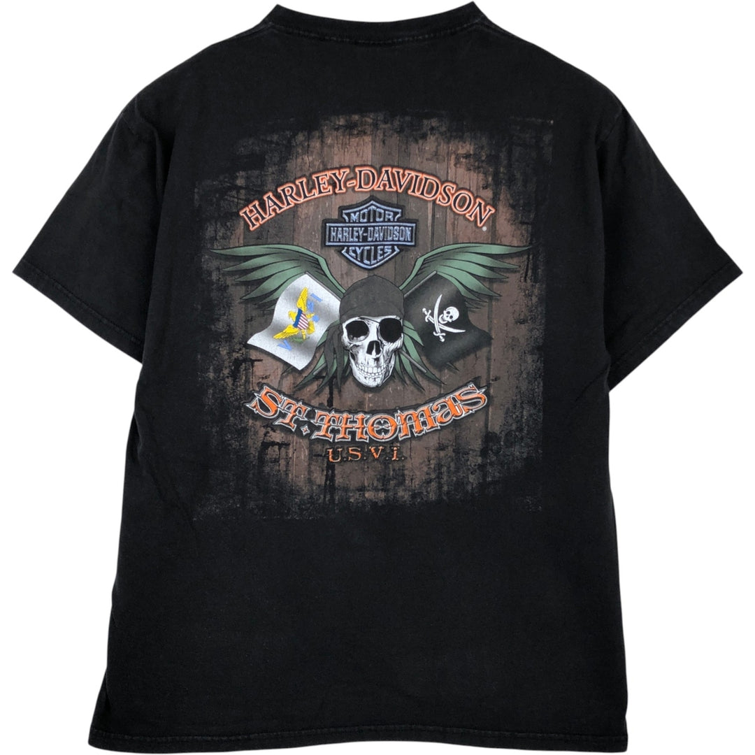 Harley-Davidson Skull Pattern Skull Wing Motorcycle Bike T-shirt Men's L size cotton black type Vintage Second Hand