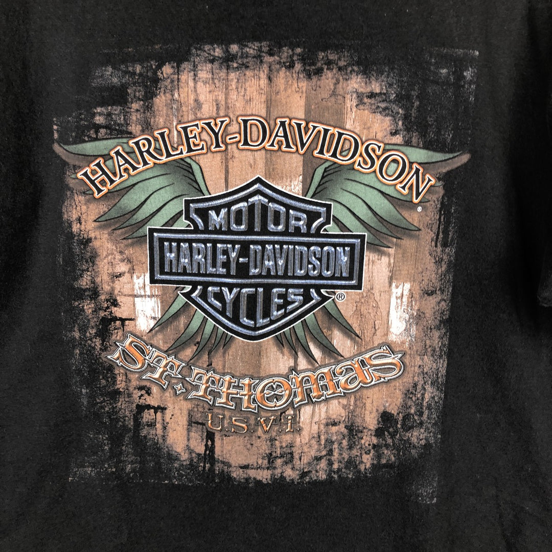 Harley-Davidson Skull Pattern Skull Wing Motorcycle Bike T-shirt Men's L size cotton black type Vintage Second Hand