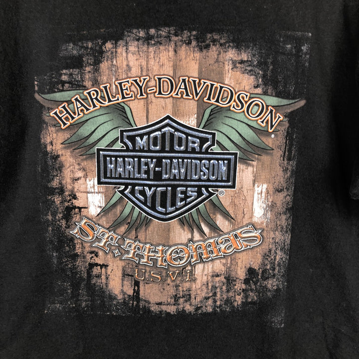 Harley-Davidson Skull Pattern Skull Wing Motorcycle Bike T-shirt Men's L size cotton black type Vintage Second Hand