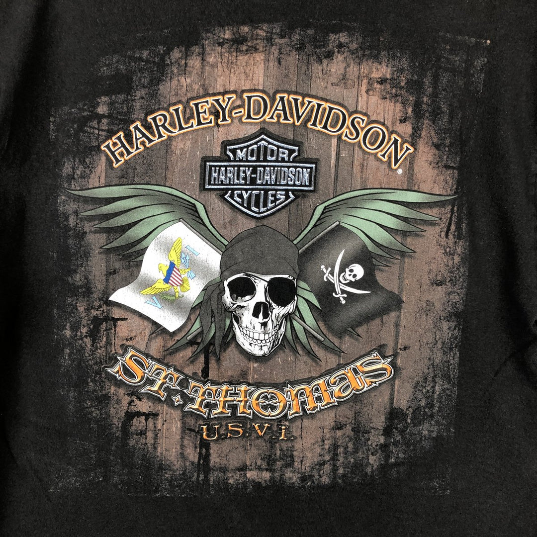 Harley-Davidson Skull Pattern Skull Wing Motorcycle Bike T-shirt Men's L size cotton black type Vintage Second Hand