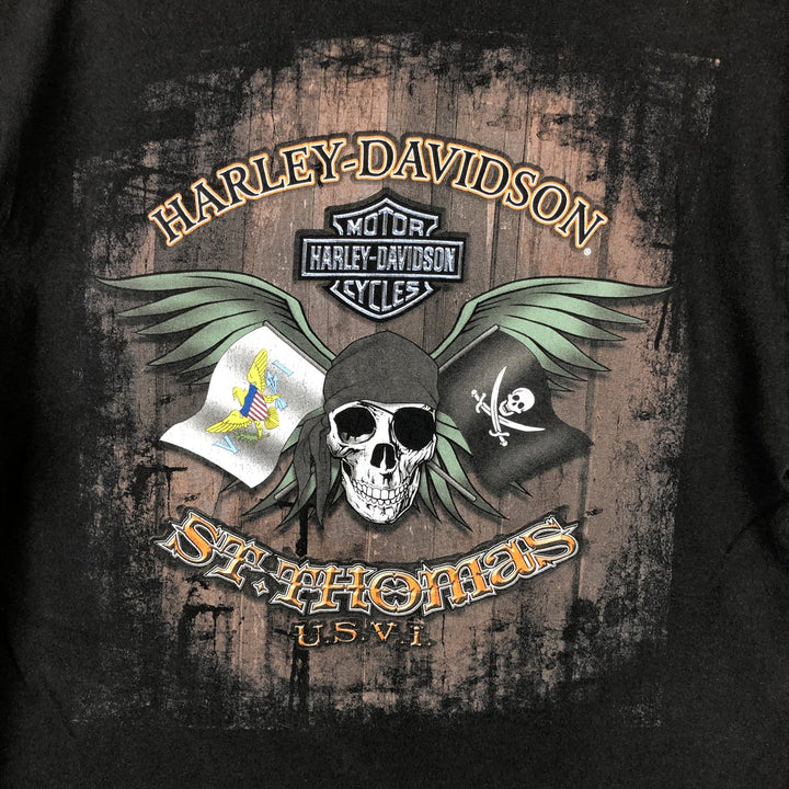 Harley-Davidson Skull Pattern Skull Wing Motorcycle Bike T-shirt Men's L size cotton black type Vintage Second Hand