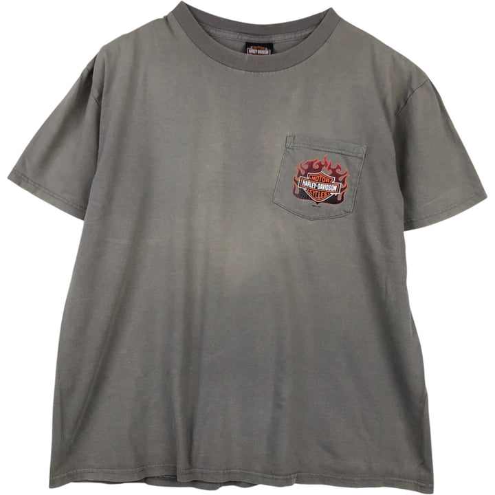 Harley-Davidson Pin-up Girl Fire Pattern Motorcycle T-Shirt (Men's Size L) cotton gray type Vintage Second Hand