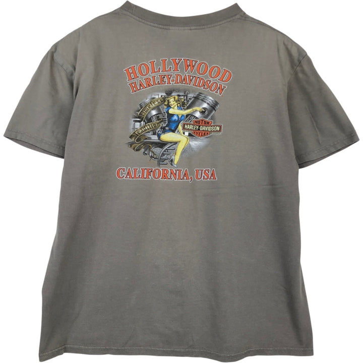 Harley-Davidson Pin-up Girl Fire Pattern Motorcycle T-Shirt (Men's Size L) cotton gray type Vintage Second Hand