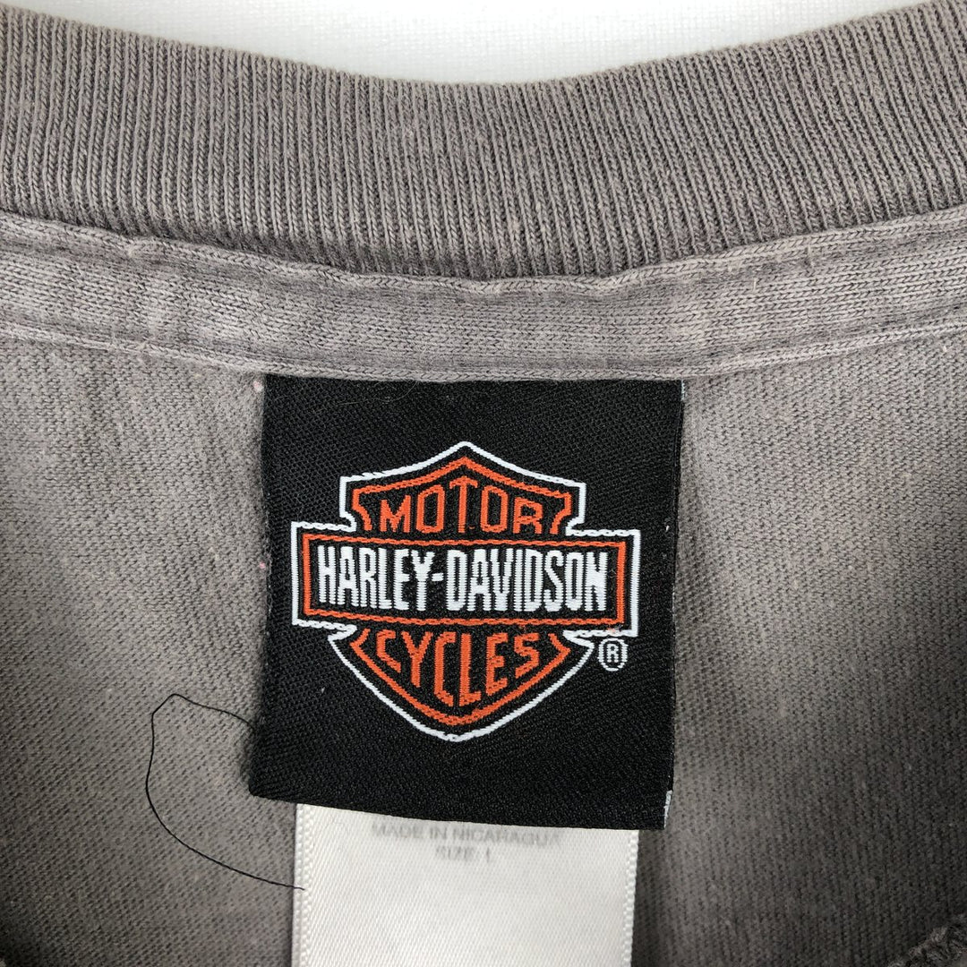 Harley-Davidson Pin-up Girl Fire Pattern Motorcycle T-Shirt (Men's Size L) cotton gray type Vintage Second Hand