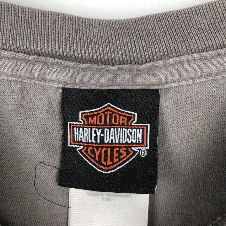 Harley-Davidson Pin-up Girl Fire Pattern Motorcycle T-Shirt (Men's Size L) cotton gray type Vintage Second Hand