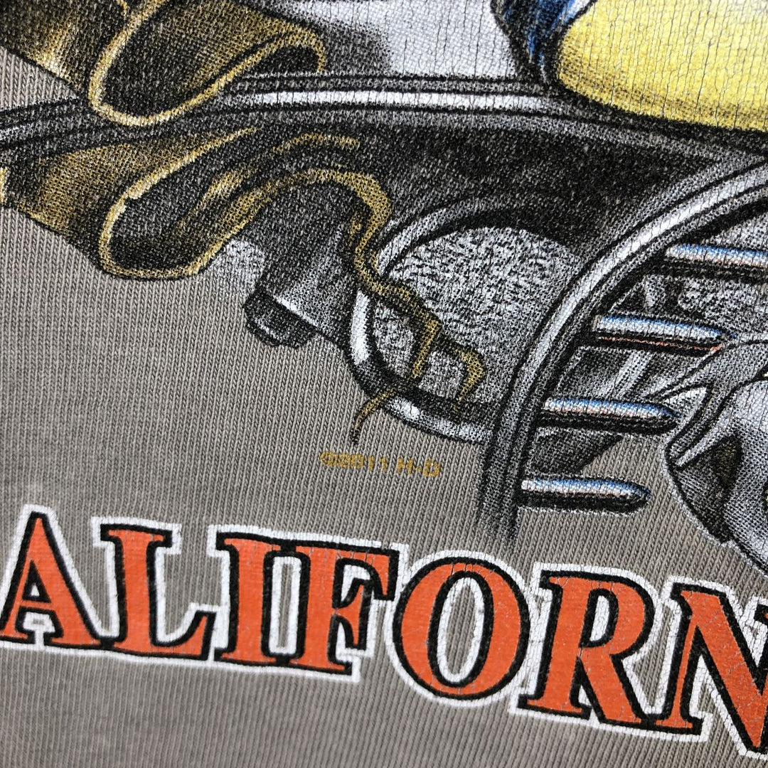 Harley-Davidson Pin-up Girl Fire Pattern Motorcycle T-Shirt (Men's Size L) cotton gray type Vintage Second Hand