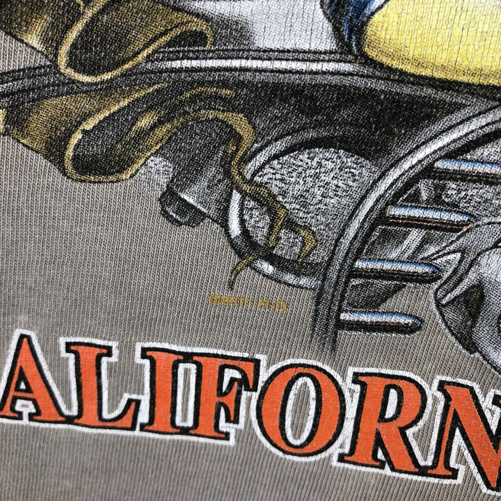 Harley-Davidson Pin-up Girl Fire Pattern Motorcycle T-Shirt (Men's Size L) cotton gray type Vintage Second Hand