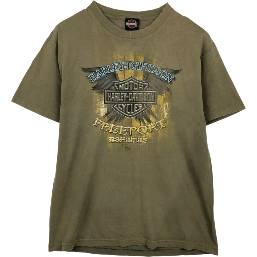 Harley-Davidson Skull Pattern Skull Wing Motorcycle Bike T-shirt Men's L size cotton Khaki type Vintage Second Hand