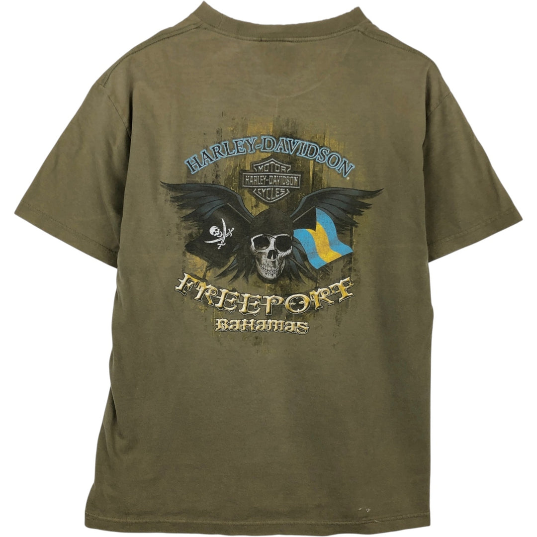 Harley-Davidson Skull Pattern Skull Wing Motorcycle Bike T-shirt Men's L size cotton Khaki type Vintage Second Hand