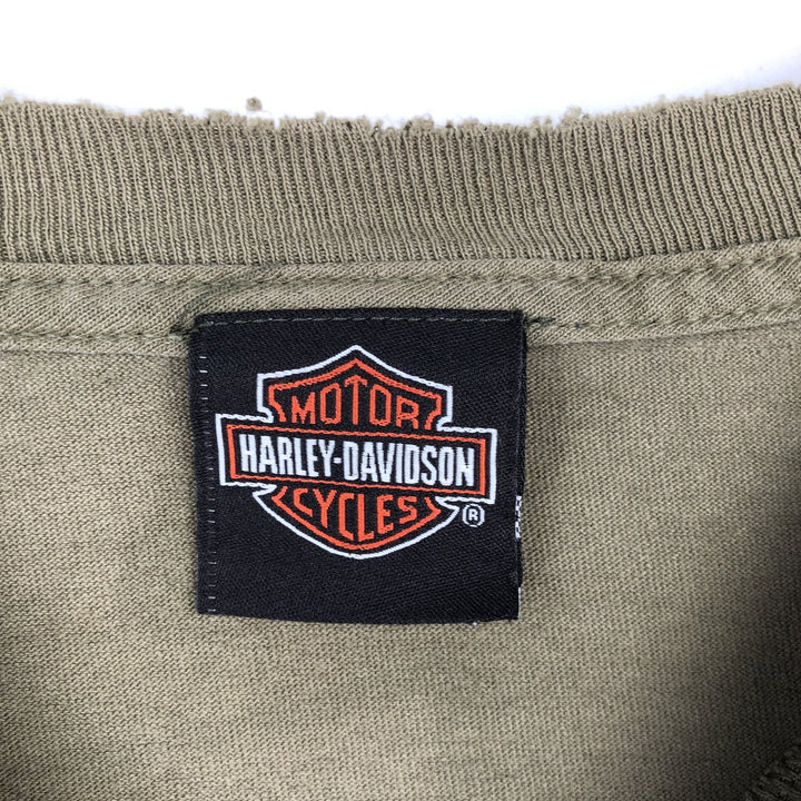 Harley-Davidson Skull Pattern Skull Wing Motorcycle Bike T-shirt Men's L size cotton Khaki type Vintage Second Hand