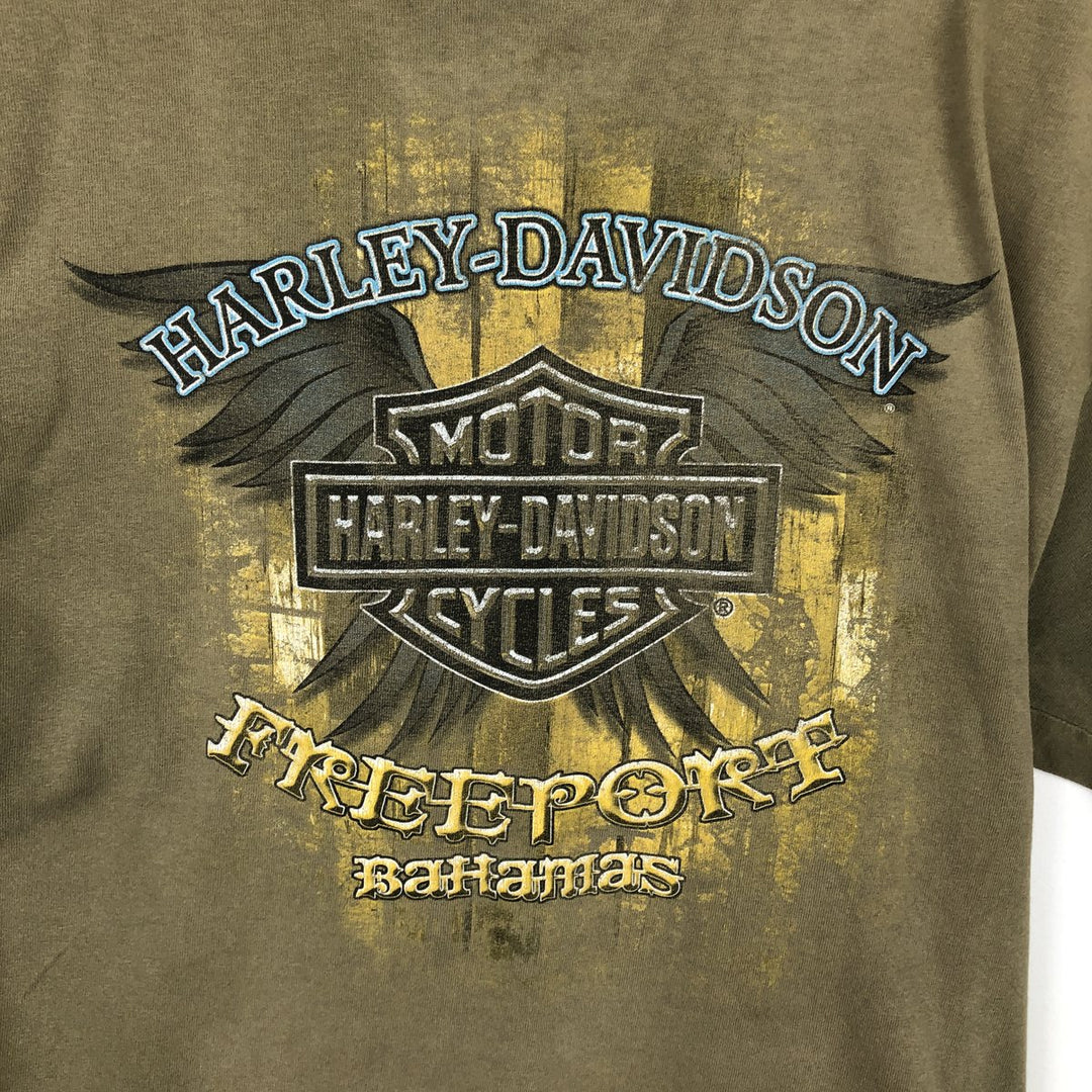 Harley-Davidson Skull Pattern Skull Wing Motorcycle Bike T-shirt Men's L size cotton Khaki type Vintage Second Hand