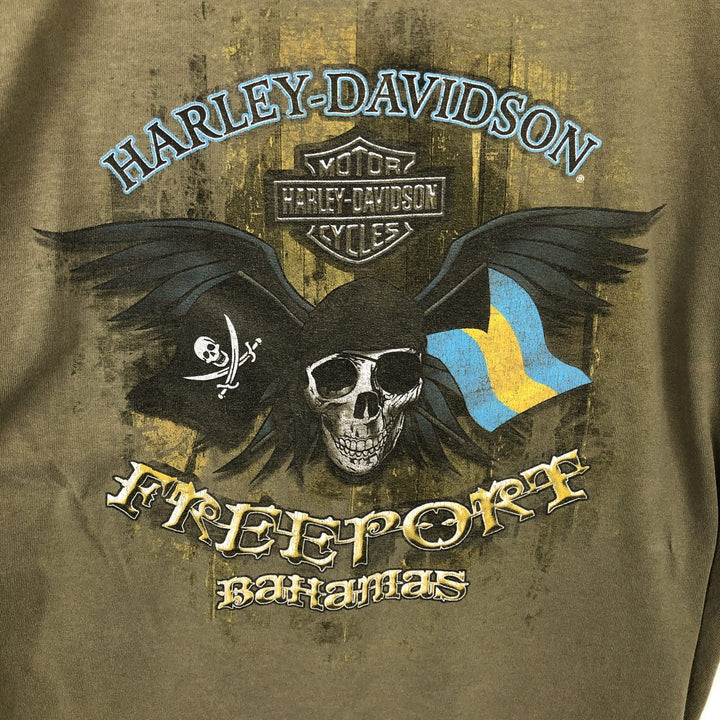 Harley-Davidson Skull Pattern Skull Wing Motorcycle Bike T-shirt Men's L size cotton Khaki type Vintage Second Hand