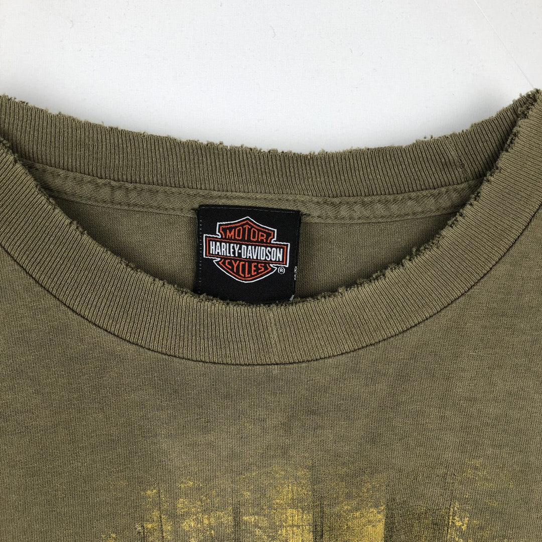 Harley-Davidson Skull Pattern Skull Wing Motorcycle Bike T-shirt Men's L size cotton Khaki type Vintage Second Hand