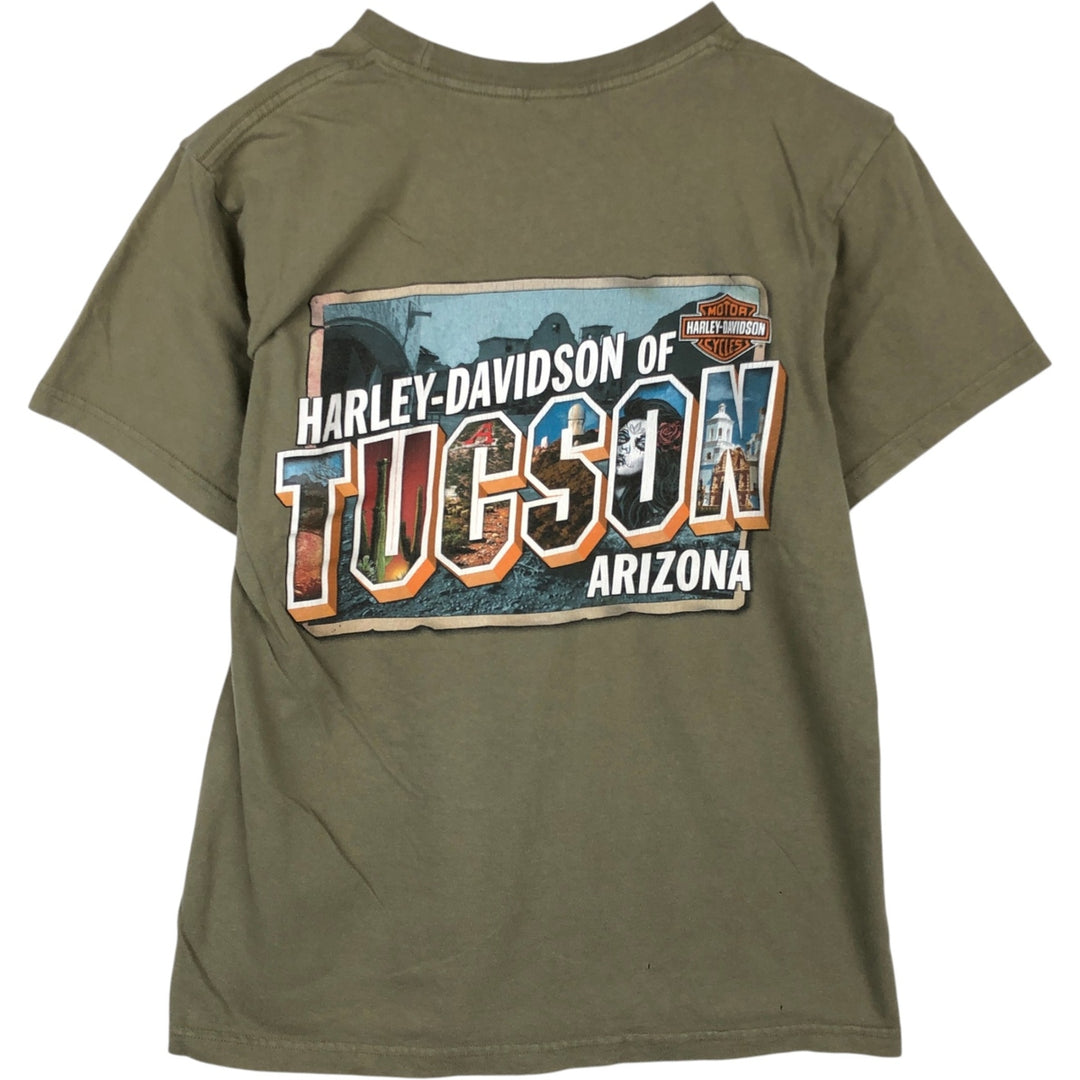 Harley-Davidson Skull Pattern Motorcycle Bike T-shirt Made in USA Men's M size cotton Khaki type Vintage Second Hand