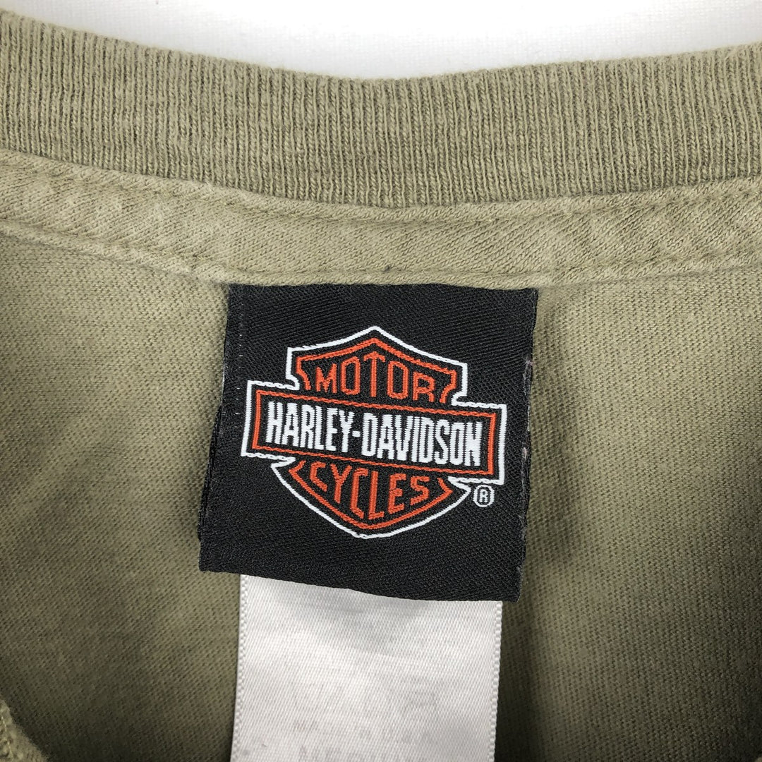 Harley-Davidson Skull Pattern Motorcycle Bike T-shirt Made in USA Men's M size cotton Khaki type Vintage Second Hand