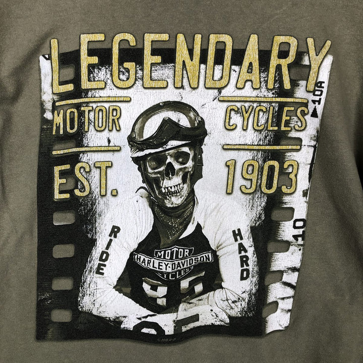 Harley-Davidson Skull Pattern Motorcycle Bike T-shirt Made in USA Men's M size cotton Khaki type Vintage Second Hand