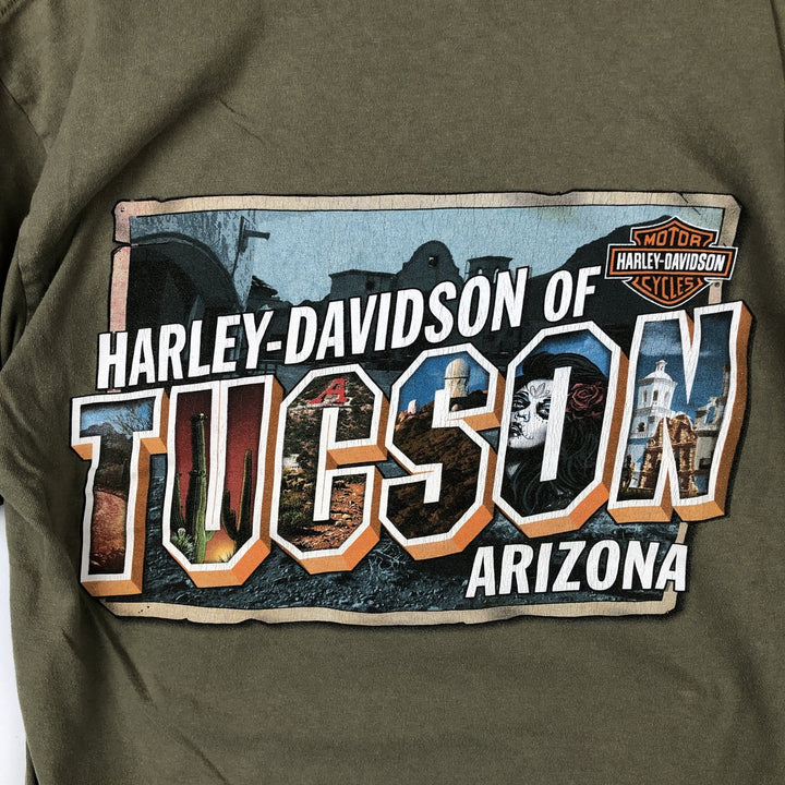 Harley-Davidson Skull Pattern Motorcycle Bike T-shirt Made in USA Men's M size cotton Khaki type Vintage Second Hand