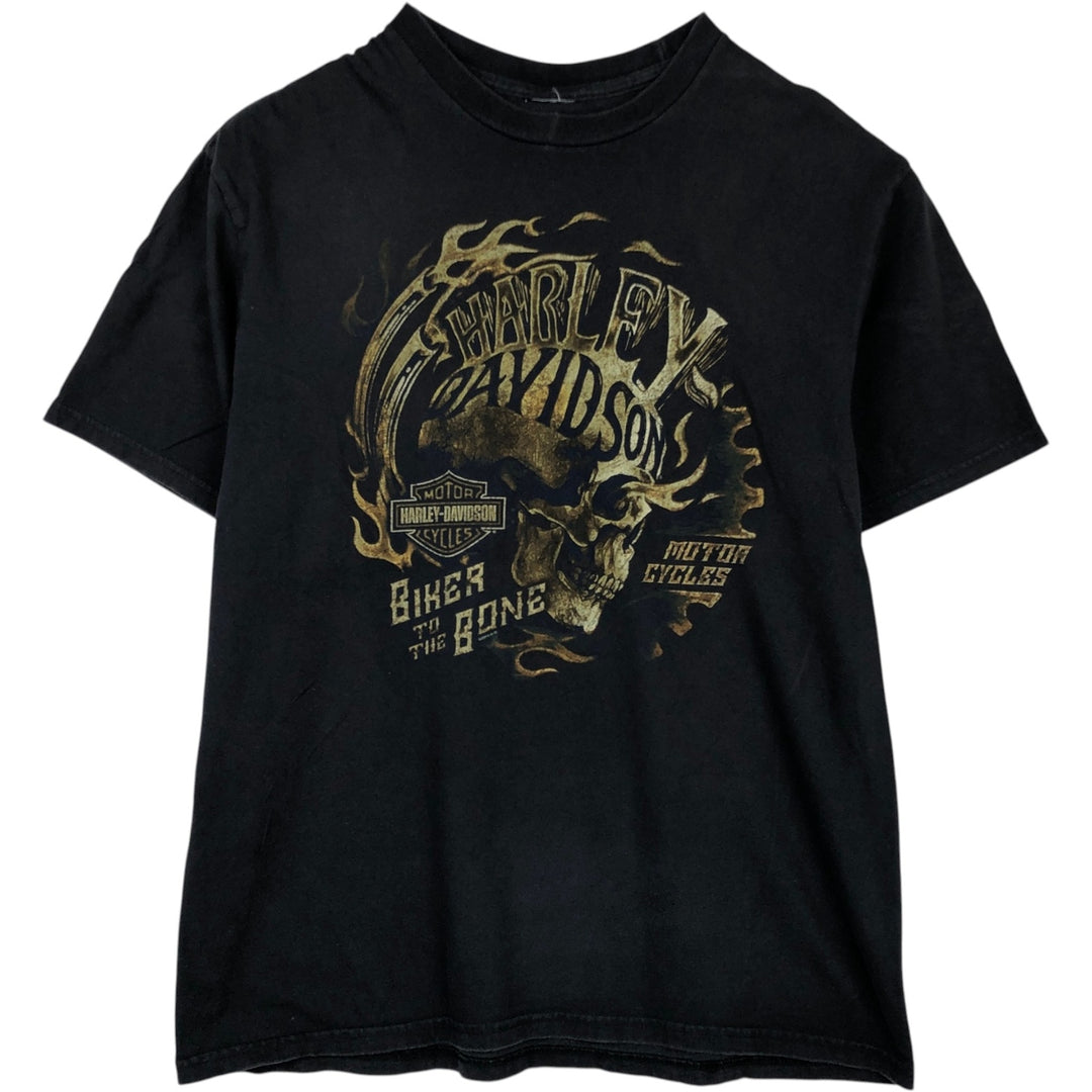 Harley-Davidson Biker Build Skull Pattern Fire Pattern Motorcycle T-Shirt, Men's Size M (approx.) unclear black type Vintage Second Hand