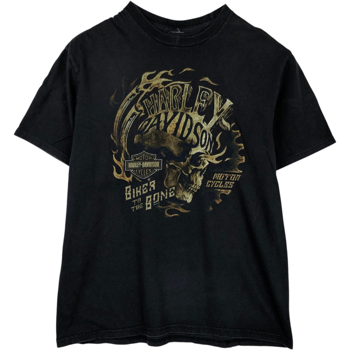 Harley-Davidson Biker Build Skull Pattern Fire Pattern Motorcycle T-Shirt, Men's Size M (approx.) unclear black type Vintage Second Hand