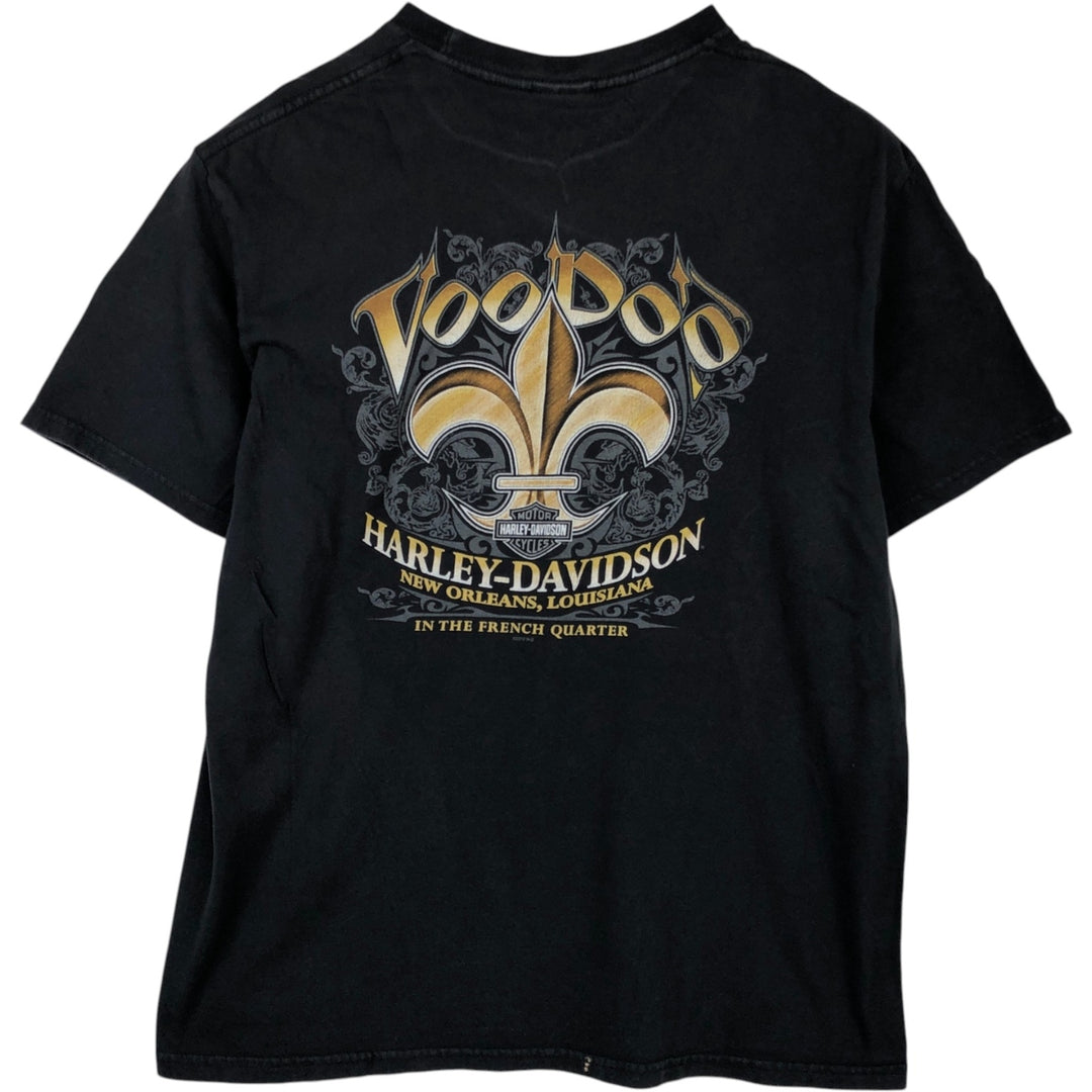 Harley-Davidson Biker Build Skull Pattern Fire Pattern Motorcycle T-Shirt, Men's Size M (approx.) unclear black type Vintage Second Hand