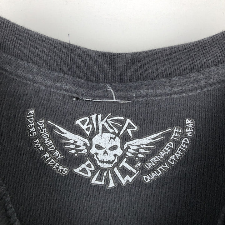 Harley-Davidson Biker Build Skull Pattern Fire Pattern Motorcycle T-Shirt, Men's Size M (approx.) unclear black type Vintage Second Hand
