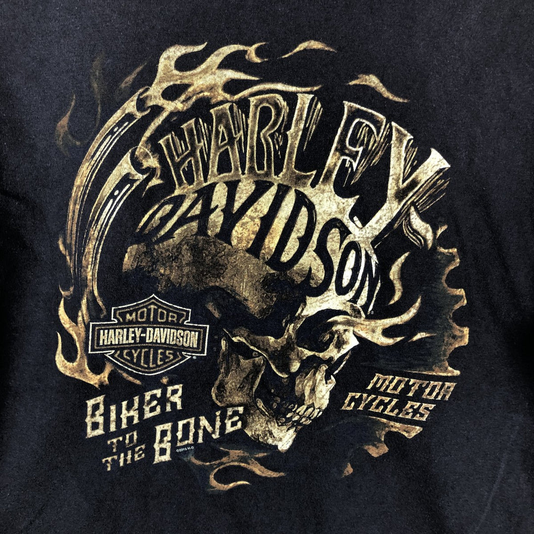 Harley-Davidson Biker Build Skull Pattern Fire Pattern Motorcycle T-Shirt, Men's Size M (approx.) unclear black type Vintage Second Hand
