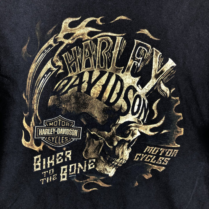 Harley-Davidson Biker Build Skull Pattern Fire Pattern Motorcycle T-Shirt, Men's Size M (approx.) unclear black type Vintage Second Hand