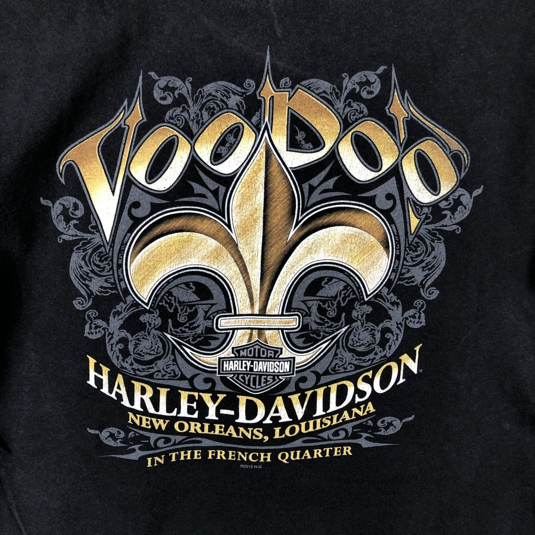 Harley-Davidson Biker Build Skull Pattern Fire Pattern Motorcycle T-Shirt, Men's Size M (approx.) unclear black type Vintage Second Hand