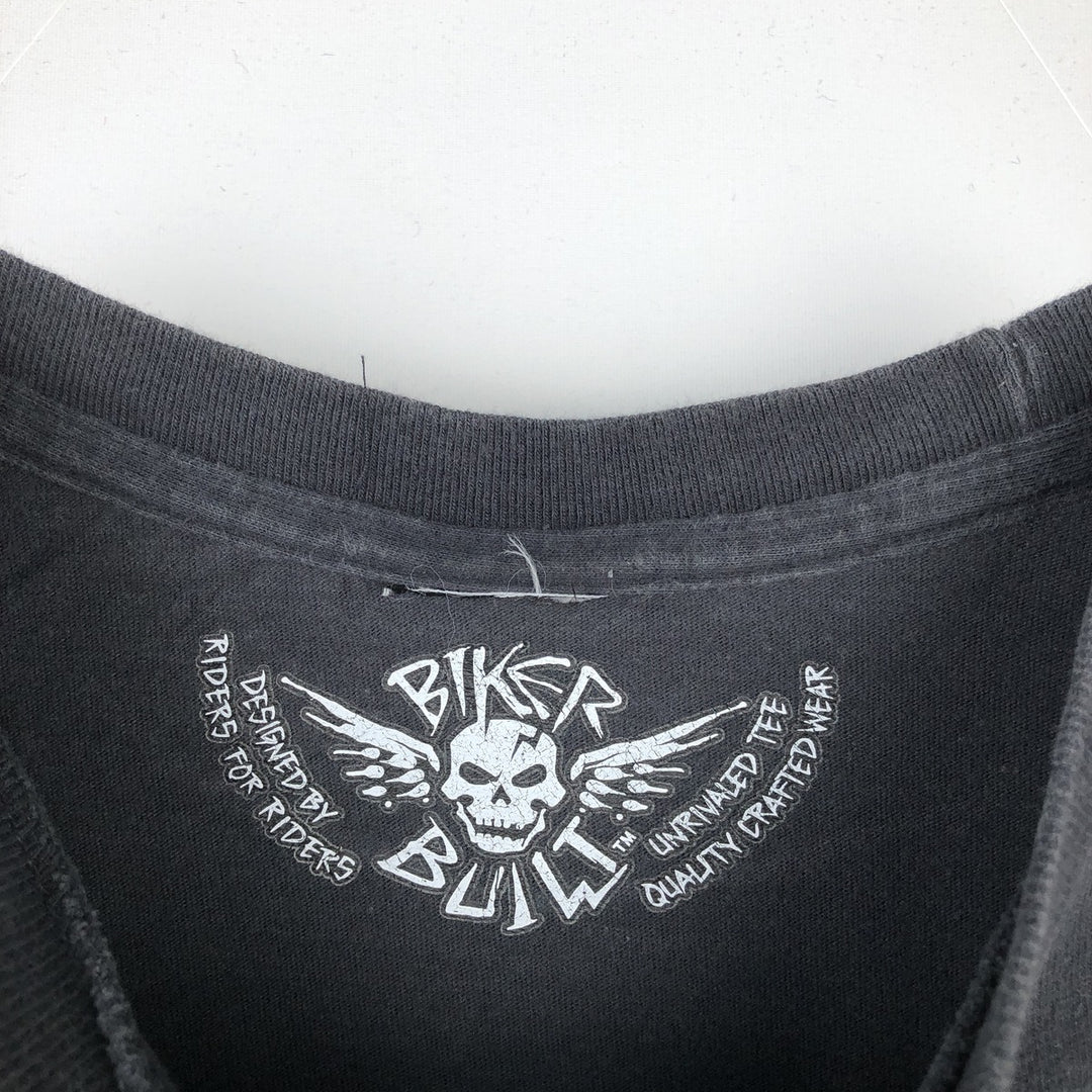 Harley-Davidson Biker Build Skull Pattern Fire Pattern Motorcycle T-Shirt, Men's Size M (approx.) unclear black type Vintage Second Hand