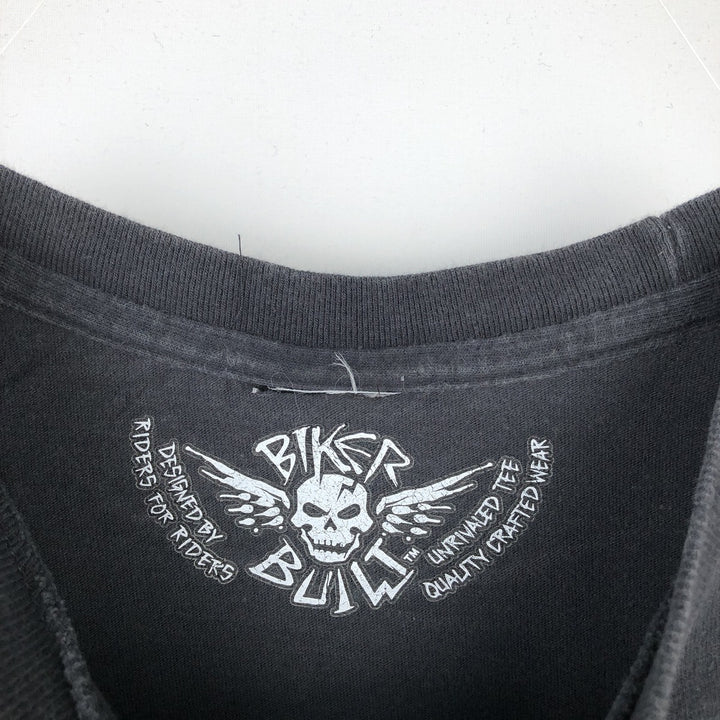 Harley-Davidson Biker Build Skull Pattern Fire Pattern Motorcycle T-Shirt, Men's Size M (approx.) unclear black type Vintage Second Hand