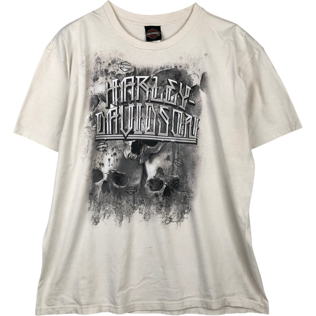 Harley-Davidson Skull Pattern Motorcycle Bike T-shirt Made in USA Men's XL cotton ivory Vintage Second Hand