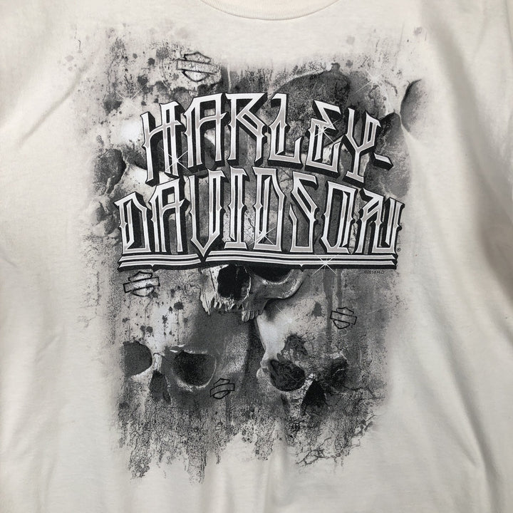 Harley-Davidson Skull Pattern Motorcycle Bike T-shirt Made in USA Men's XL cotton ivory Vintage Second Hand