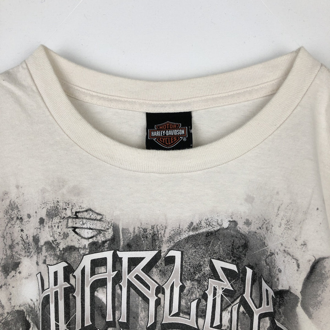 Harley-Davidson Skull Pattern Motorcycle Bike T-shirt Made in USA Men's XL cotton ivory Vintage Second Hand