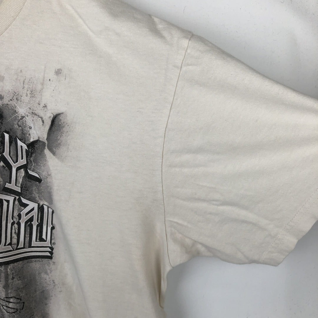 Harley-Davidson Skull Pattern Motorcycle Bike T-shirt Made in USA Men's XL cotton ivory Vintage Second Hand