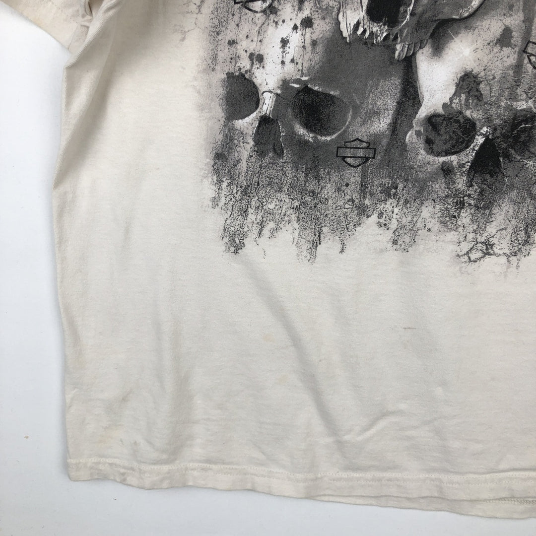 Harley-Davidson Skull Pattern Motorcycle Bike T-shirt Made in USA Men's XL cotton ivory Vintage Second Hand