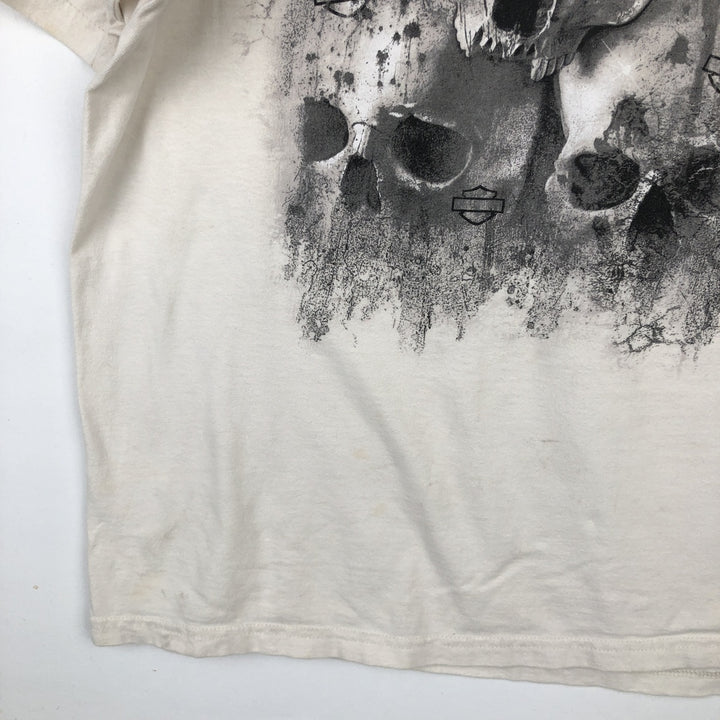 Harley-Davidson Skull Pattern Motorcycle Bike T-shirt Made in USA Men's XL cotton ivory Vintage Second Hand