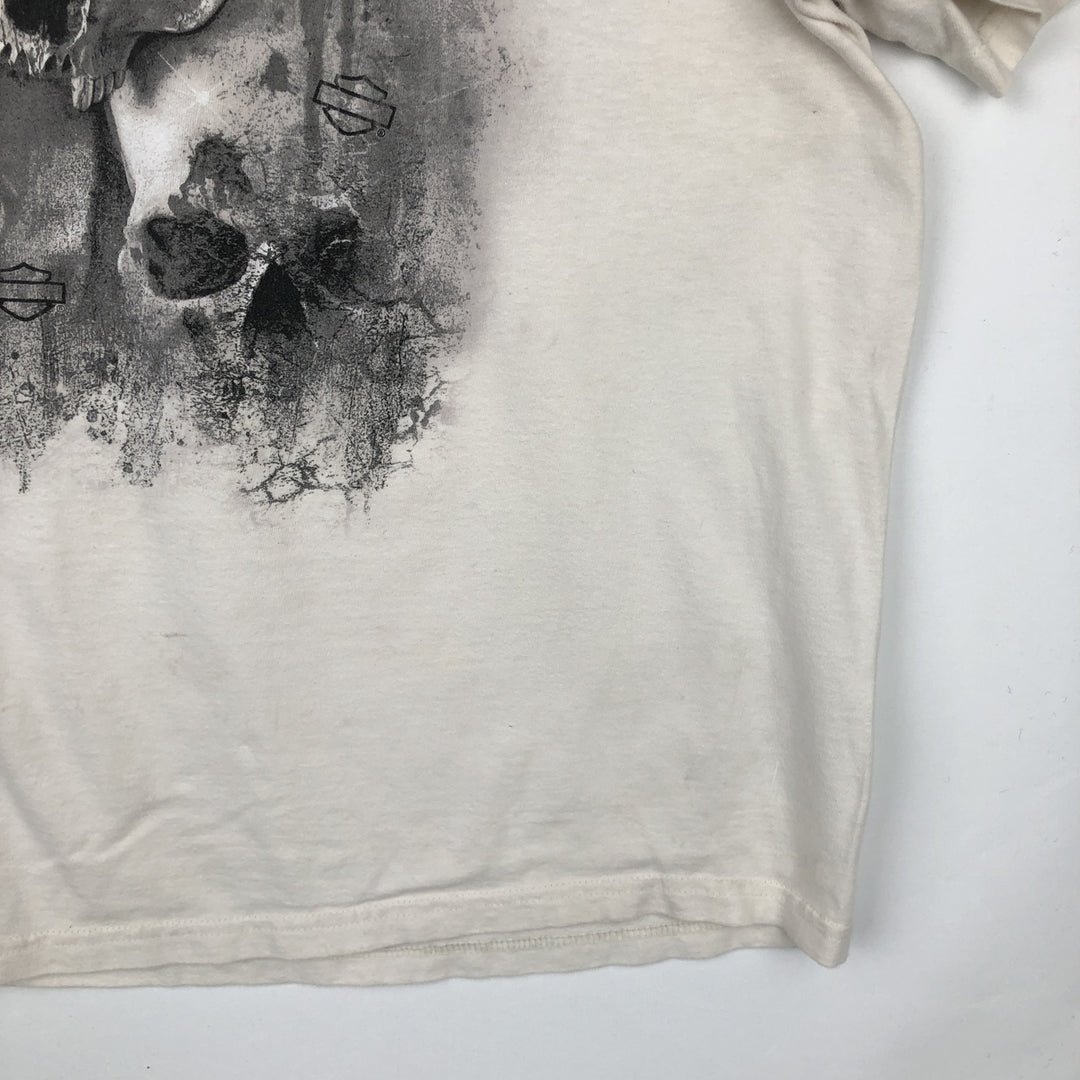 Harley-Davidson Skull Pattern Motorcycle Bike T-shirt Made in USA Men's XL cotton ivory Vintage Second Hand