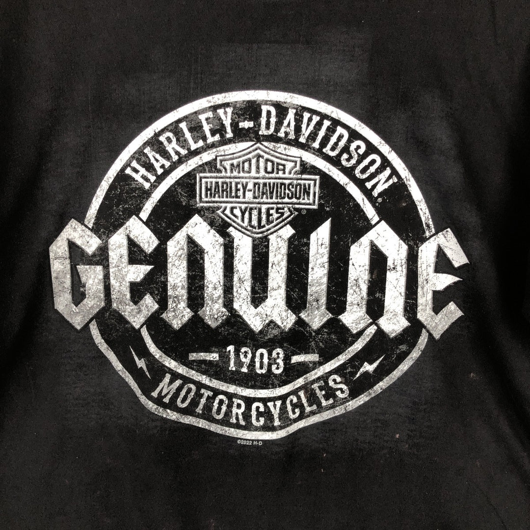 Harley-Davidson Motorcycle Bike T-shirt Made in USA Men's L size cotton black type Vintage Second Hand