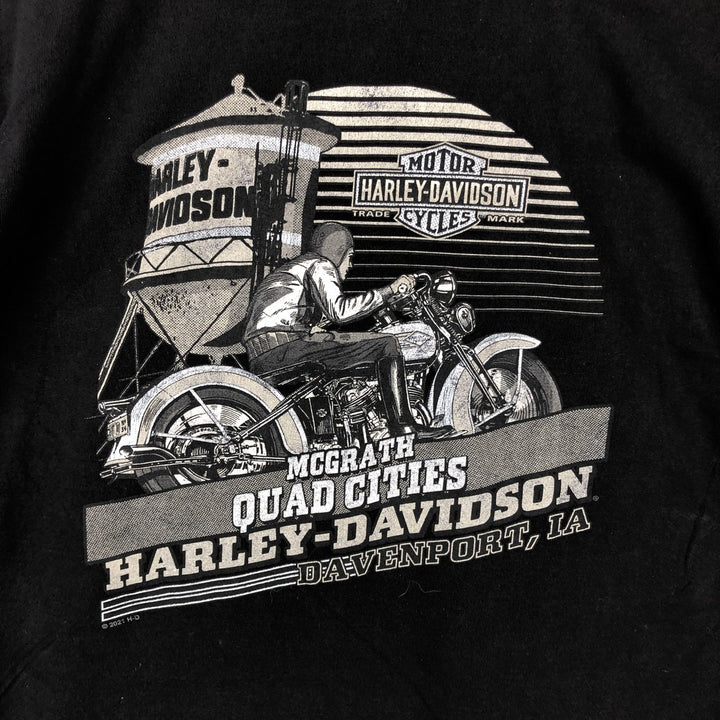 Harley-Davidson Motorcycle Bike T-shirt Made in USA Men's L size cotton black type Vintage Second Hand
