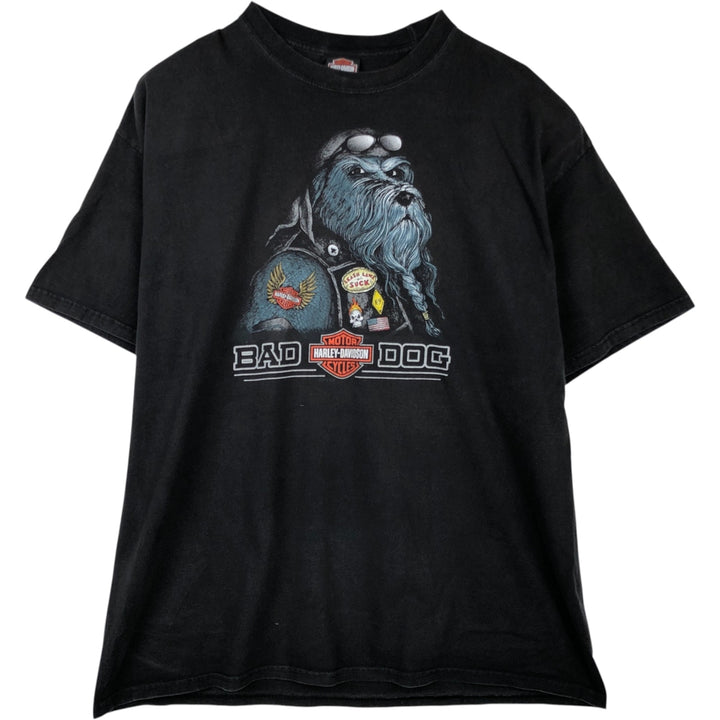 Harley-Davidson Dog Pattern Motorcycle Bike T-Shirt Men's XXL cotton black type Vintage Second Hand