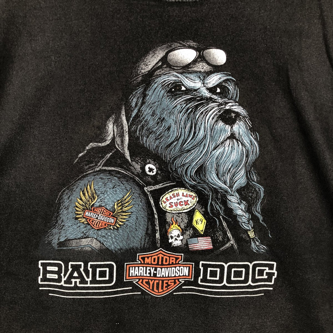 Harley-Davidson Dog Pattern Motorcycle Bike T-Shirt Men's XXL cotton black type Vintage Second Hand