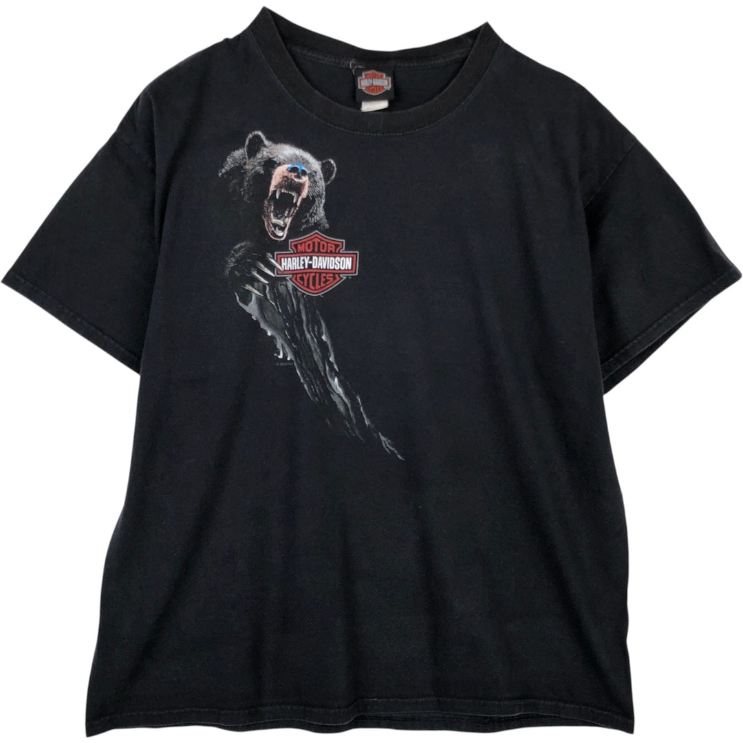 Harley-Davidson Bear Pattern Motorcycle T-Shirt, Men's Size XL (approx.) cotton black type Vintage Second Hand