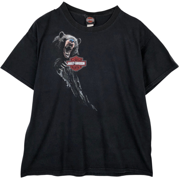 Harley-Davidson Bear Pattern Motorcycle T-Shirt, Men's Size XL (approx.) cotton black type Vintage Second Hand