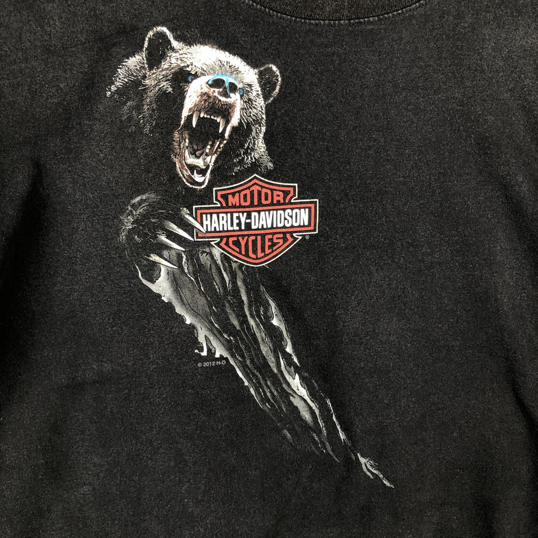 Harley-Davidson Bear Pattern Motorcycle T-Shirt, Men's Size XL (approx.) cotton black type Vintage Second Hand
