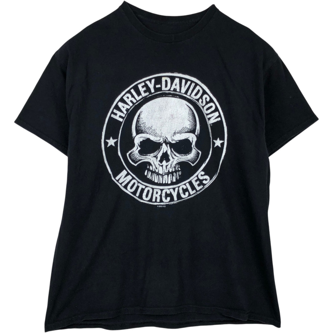 Harley-Davidson Skull Pattern Motorcycle Bike T-shirt Men's L size unclear black type Vintage Second Hand
