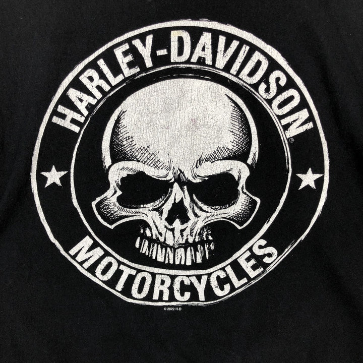 Harley-Davidson Skull Pattern Motorcycle Bike T-shirt Men's L size unclear black type Vintage Second Hand