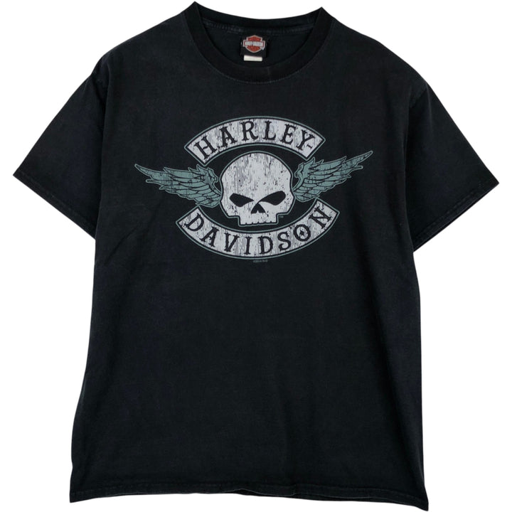 Harley-Davidson Skull Pattern Skull Wing Motorcycle Bike T-shirt Men's L size cotton black type Vintage Second Hand