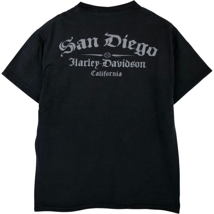 Harley-Davidson Skull Pattern Skull Wing Motorcycle Bike T-shirt Men's L size cotton black type Vintage Second Hand