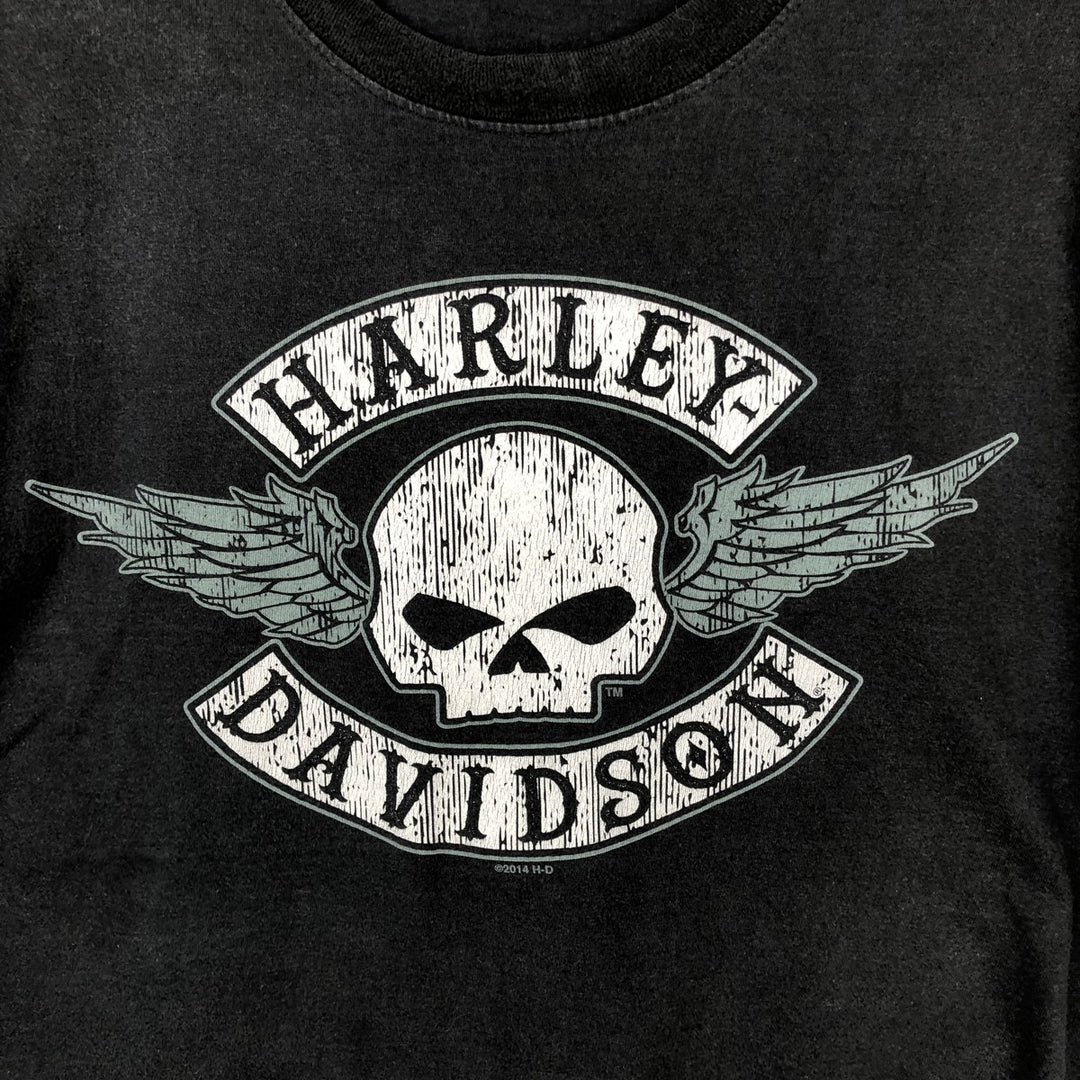 Harley-Davidson Skull Pattern Skull Wing Motorcycle Bike T-shirt Men's L size cotton black type Vintage Second Hand